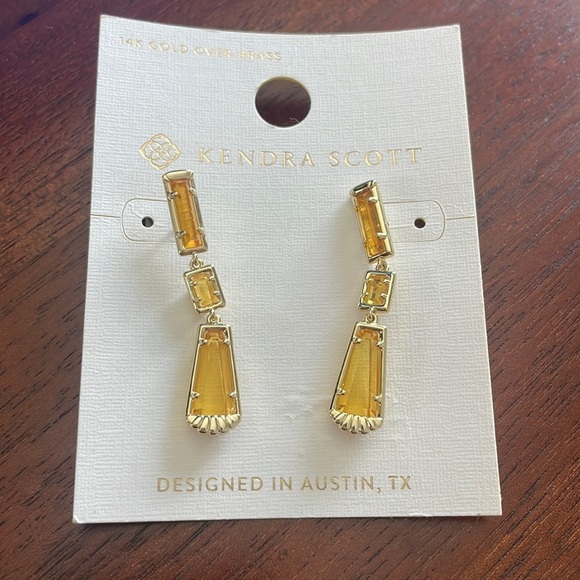 Kendra Scott Serena Linear Earrings  New Drop Tier Yellow Square New Sz OS - Picture 6 of 7